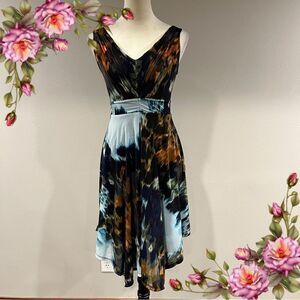 Simply Vera v-neck watercolor sleeveless a-line dress size petite extra small